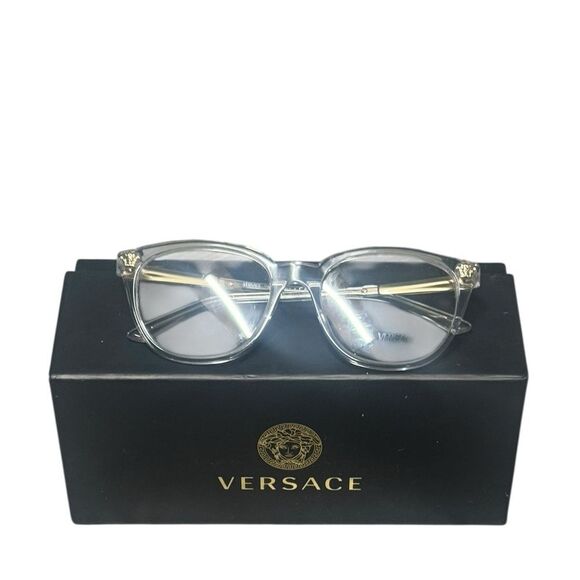 USED IN BOX! VERSACE 3242A 148 Transparent Crystal Plastic Round Eyeglasses 54mm - Picture 3 of 11